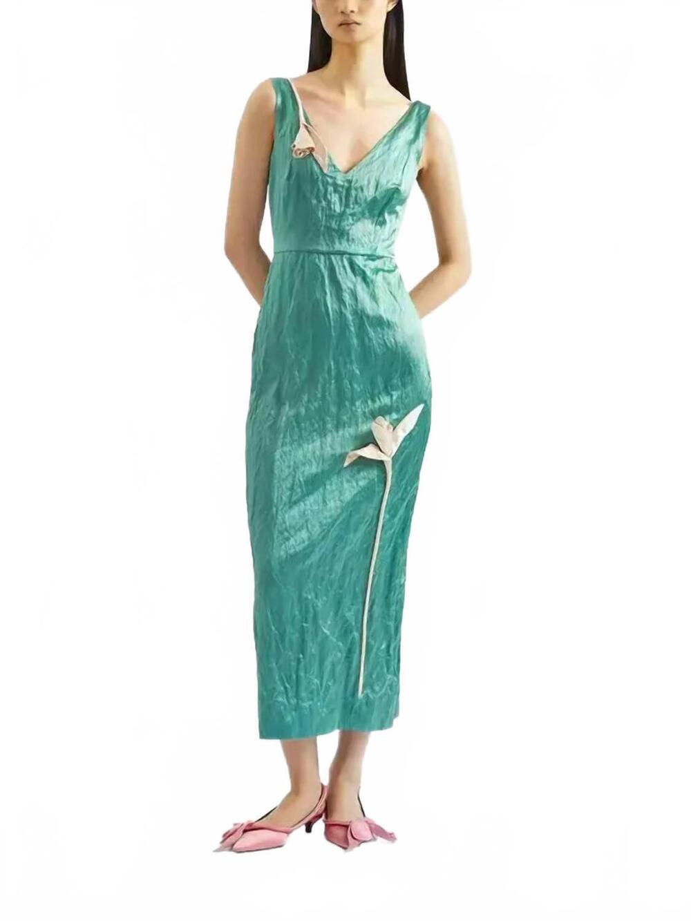 NEW ERDEM satin sleeveless cocktail dress in eau de nil